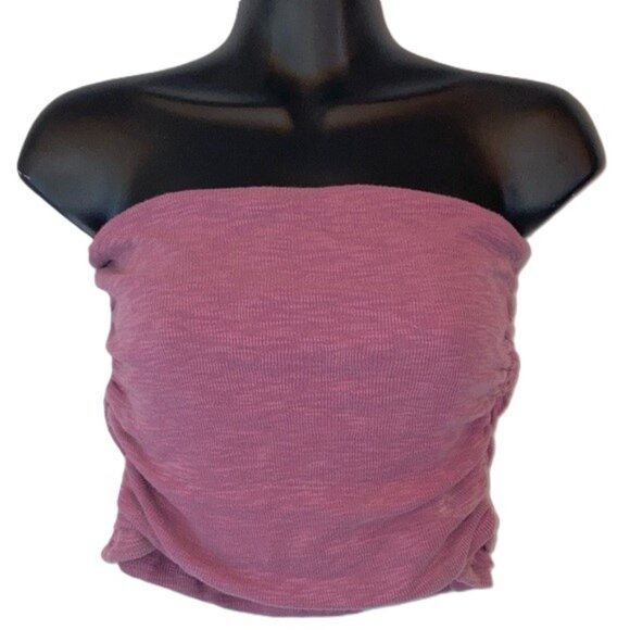 FREE PEOPLE Boulevard Cropped Tube Top NEW Grape Plum Purple Ruched Lined Large - Picture 1 of 13